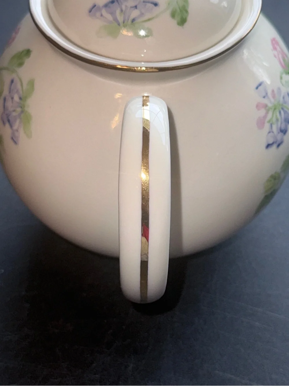 Floral Porcelain Teapot with Gold Trim